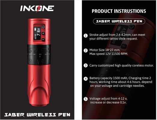 Vũ khí xăm không dây 1500mAh INKONE SABER Coreless Xăm máy bút Động cơ mạnh Long Stroke 4.2mm Máy bay nhôm nhà cung cấp