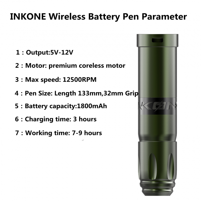 INKONE NARW Thương Hiệu Kỹ Thuật Số M&agrave;n H&igrave;nh Cảm Ứng LCD Hiển Thị Pin 1800MAh B&uacute;t Xăm Vi Sắc Tố M&aacute;y Kh&ocirc;ng D&acirc;y M&aacute;y Xăm 4